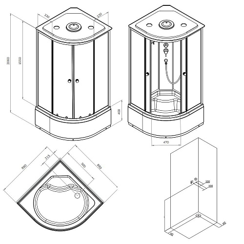 Душевая кабина AM.PM X-Joy W94C-401A-090MT 90x90, четверть круга, профиль хром матовый, стекло прозрачное Душевая кабина AM.PM X-Joy W94C-401A-090MT 90x90, четверть круга, профиль хром матовый, стекло прозрачное