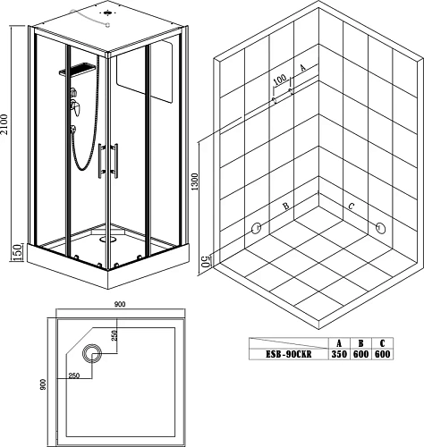 Душевая кабина Esbano ELEGANCIA (ESKBB90CKR) квадратная с крышей ESB-90CKR 90x90x210см Душевая кабина Esbano ELEGANCIA (ESKBB90CKR) квадратная с крышей ESB-90CKR 90x90x210см