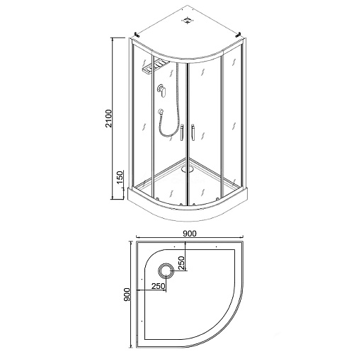 Душевая кабина Esbano ECONOM (ESKE90CR) полукруглая с крышей ESE-90CR90x90x210 Душевая кабина Esbano ECONOM (ESKE90CR) полукруглая с крышей ESE-90CR90x90x210