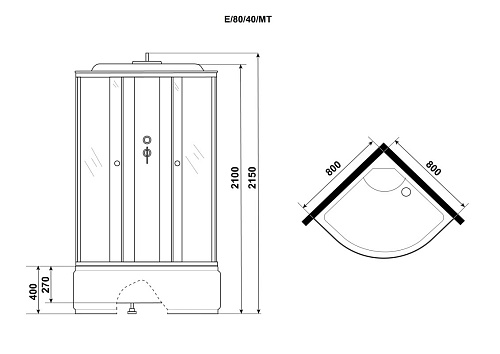 Душевая кабина Niagara Eco E80/40/MT (800х800х2150) E80/40/MT Душевая кабина Niagara Eco E80/40/MT (800х800х2150) E80/40/MT