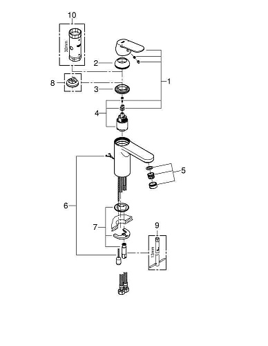 Смеситель для раковины GROHE Eurosmart Cosmopolitan с цепочкой, средний излив, хром (23326000) Смеситель для раковины GROHE Eurosmart Cosmopolitan с цепочкой, средний излив, хром (23326000)