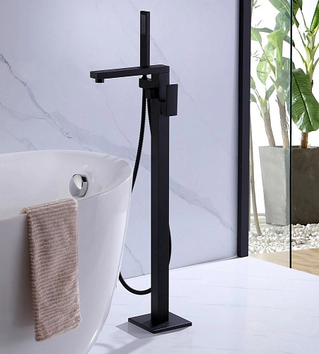 Смеситель для ванны ABBER Daheim AF8215B напольный, черный матовый Смеситель для ванны ABBER Daheim AF8215B напольный, черный матовый