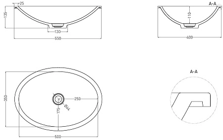 Раковина Salini MAREA 11 1802211M 550x400 встраиваемая S-Stone