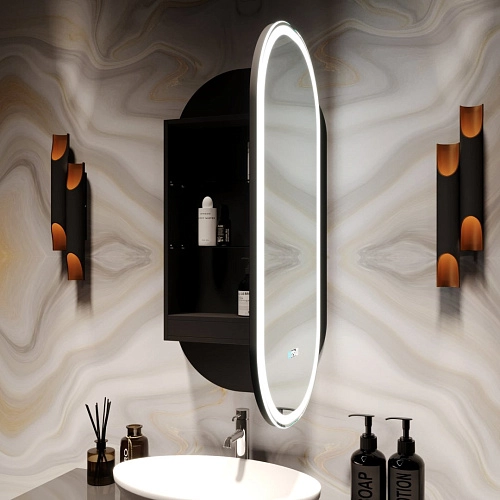 Зеркальный шкаф SILVER MIRRORS 500x1000 ЖК-часы, подогрев, сенс. выключатель Soho-BLACK (LED-0000261 LED-00002612 Зеркальный шкаф SILVER MIRRORS 500x1000 ЖК-часы, подогрев, сенс. выключатель Soho-BLACK (LED-0000261 LED-00002612