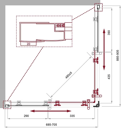 Душевой уголок BelBagno UNO-195-AH-2-90/70-C-Cr 900x700 мм
