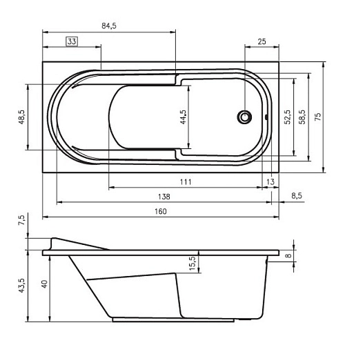 Акриловая ванна Riho Columbia BA0100500000000 160x75 Акриловая ванна Riho Columbia BA0100500000000 160x75