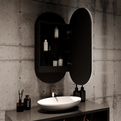 Зеркальный шкаф SILVER MIRRORS 500x1000 ЖК-часы, подогрев, сенс. выключатель Soho-BLACK (LED-0000261 LED-00002612 Зеркальный шкаф SILVER MIRRORS 500x1000 ЖК-часы, подогрев, сенс. выключатель Soho-BLACK (LED-0000261 LED-00002612