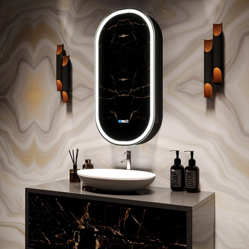 Зеркальный шкаф SILVER MIRRORS 500x1000 ЖК-часы, подогрев, сенс. выключатель Soho-BLACK (LED-0000261 LED-00002612 Зеркальный шкаф SILVER MIRRORS 500x1000 ЖК-часы, подогрев, сенс. выключатель Soho-BLACK (LED-0000261 LED-00002612