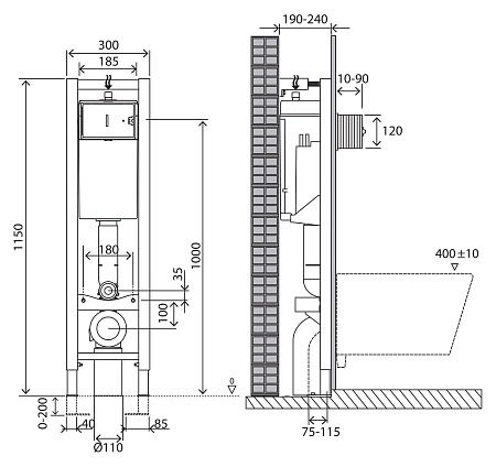 Инсталляция для унитаза BelBagno 30 1150х300х187 мм BB003-30