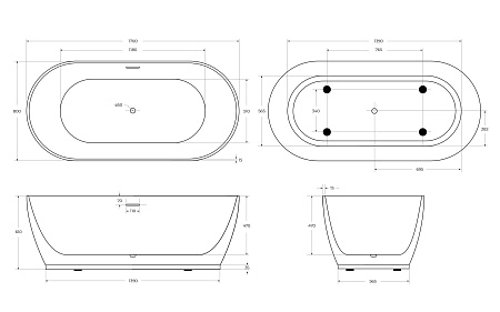 Ванна отдельностоящая BelBagno BB413-1700-800 1700x800 акриловая