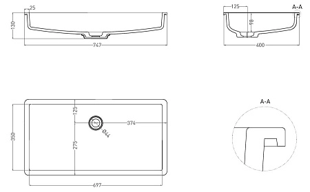 Раковина Salini MAREA 10 1802210M 747x400 встраиваемая S-Stone