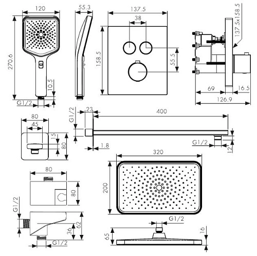Душевая система Kaiser Sano с термостатом, скрытого монтажа хром 08477 Душевая система Kaiser Sano с термостатом, скрытого монтажа хром 08477