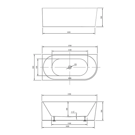 Акриловая ванна Vincea VBT-402-1700L, 1700*800*580 белая, левая