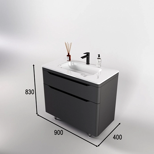 Тумба под раковину Style Line Марелла 90 Люкс антискрейтч серый, PLUS напольная СС-00002418 Тумба под раковину Style Line Марелла 90 Люкс антискрейтч серый, PLUS напольная СС-00002418