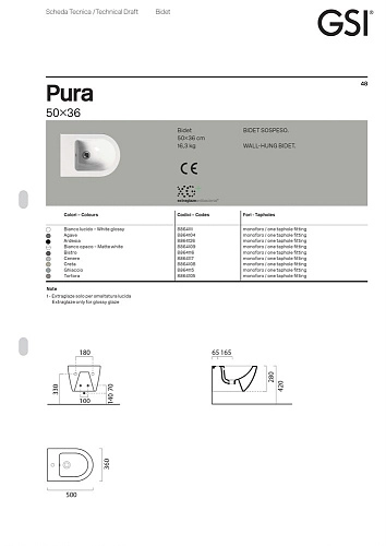 Биде подвесное GSI PURA голубой матовый (8864115) Биде подвесное GSI PURA голубой матовый (8864115)