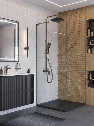 Душевая перегородка BelBagno UNO-L-1-TB-90-C-GM 90 см, профиль оружейная сталь, стекло прозрачное Душевая перегородка BelBagno UNO-L-1-TB-90-C-GM 90 см, профиль оружейная сталь, стекло прозрачное