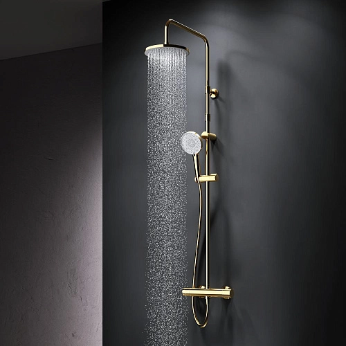 Душевая система AM.PM X-Joy F0785A499 с термостатом, верхний душ 220мм, золото Душевая система AM.PM X-Joy F0785A499 с термостатом, верхний душ 220мм, золото