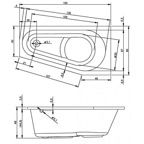 Акриловая ванна Riho Delta BB8100500000000 150x80 L Акриловая ванна Riho Delta BB8100500000000 150x80 L
