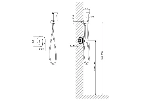 Гигиенический душ Aquatek Бетта AQ1119BGM черный хром шлифованный, встраиваемый Гигиенический душ Aquatek Бетта AQ1119BGM черный хром шлифованный, встраиваемый