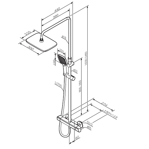 Душевая система AM.PM Func F078F422 с термостатом, черная Душевая система AM.PM Func F078F422 с термостатом, черная
