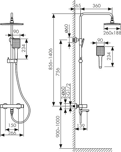 Душевая система Kaiser Cube шлифованное золото 01582-3 Душевая система Kaiser Cube шлифованное золото 01582-3