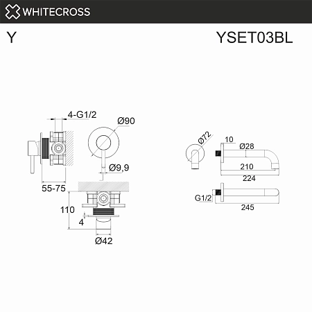Смеситель для ванны WHITECROSS Y YSET03BL (черный мат) скрытого монтажа