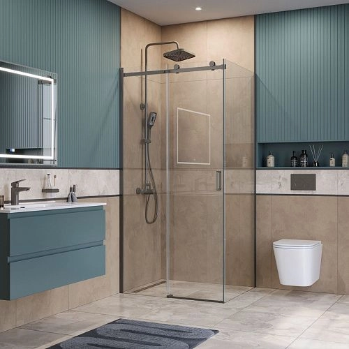 Душевой уголок BelBagno SOFT_CLOSE-2-AH-1-100/80-C-GM 100x80 см, профиль оружейная сталь, стекло прозрачное Душевой уголок BelBagno SOFT_CLOSE-2-AH-1-100/80-C-GM 100x80 см, профиль оружейная сталь, стекло прозрачное