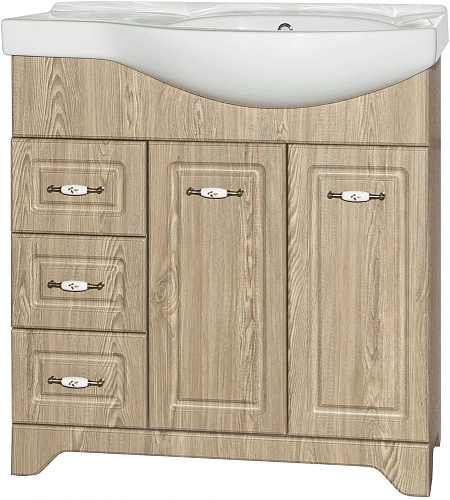 Тумба под раковину Style Line Олеандр-2 82 (3 ящ.) под раковину Коралл 82 левый, Люкс, карпатская ел ЛС-000010028 Тумба под раковину Style Line Олеандр-2 82 (3 ящ.) под раковину Коралл 82 левый, Люкс, карпатская ел ЛС-000010028