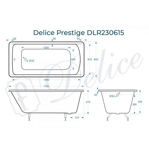 Ванна чугунная Delice Prestige 170х80 DLR230615 Ванна чугунная Delice Prestige 170х80 DLR230615