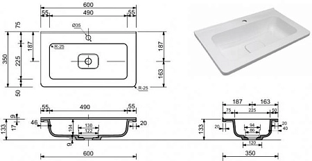 Раковина Style Line Каре Люкс 60 СС-00002295 мебельная Раковина Style Line Каре Люкс 60 СС-00002295 мебельная