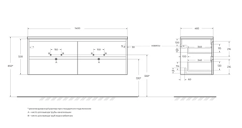 Тумба под раковину BelBagno KRAFT-1400-4C-SO-2-CG Cemento Grigio подвесная 1400x460 Тумба под раковину BelBagno KRAFT-1400-4C-SO-2-CG Cemento Grigio подвесная 1400x460