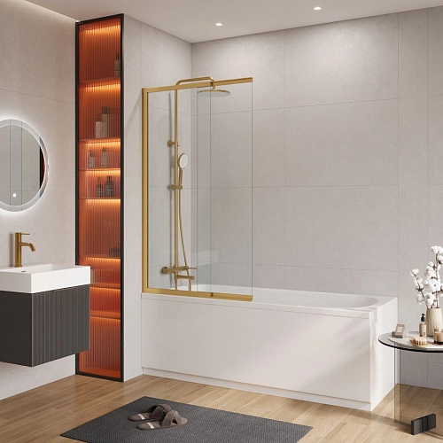 Шторка на ванну CEZARES SLIDER-VF-11-90/150-C-BORO 90см стекло прозрачное, профиль брашированное золото Шторка на ванну CEZARES SLIDER-VF-11-90/150-C-BORO 90см стекло прозрачное, профиль брашированное золото