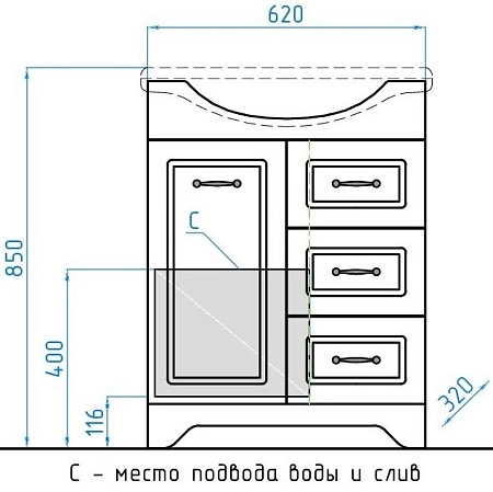 Тумба под раковину Style Line Олеандр-2 65 (3 ящ.) ЛС-00000047 Тумба под раковину Style Line Олеандр-2 65 (3 ящ.) ЛС-00000047
