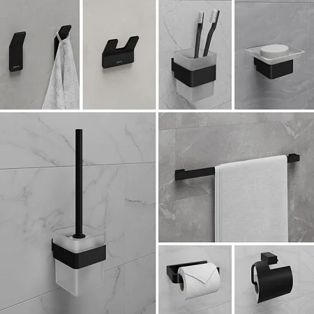 Стакан Lemark SMOOTH LINE с держателем, чёрный матовый 9732014