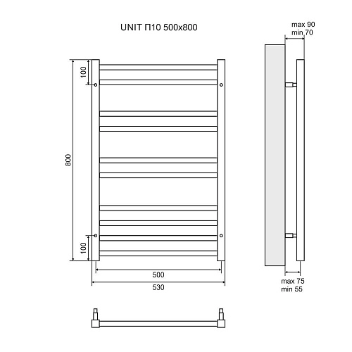 Полотенцесушитель электрический Lemark Unit LM45810E П10 500x800, левый/правый Полотенцесушитель электрический Lemark Unit LM45810E П10 500x800, левый/правый