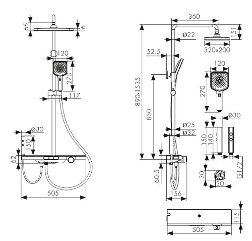 Душевая система Kaiser Sano с термостатом хром 08777 Душевая система Kaiser Sano с термостатом хром 08777