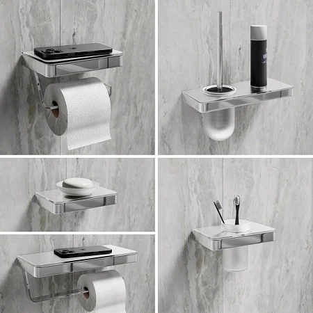 Стакан Lemark GLASS LINE с держателем, хром/белое стекло 9731034