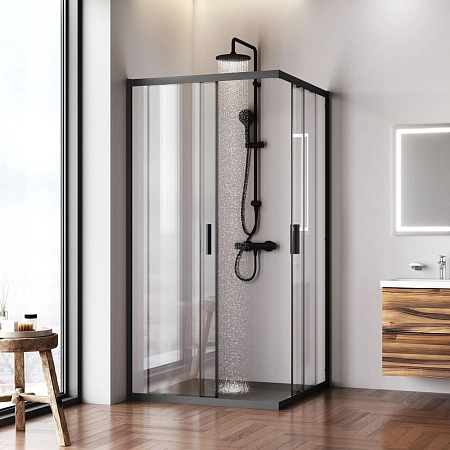 Душевой уголок AM.PM Gem W90G-403-100100-BT 100x100 черный матовый, стекло прозрачное