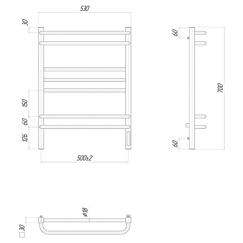 Полотенцесушитель электрический Lemark Linara LM04707Z П7 50x70, диммер справа, хром Полотенцесушитель электрический Lemark Linara LM04707Z П7 50x70, диммер справа, хром