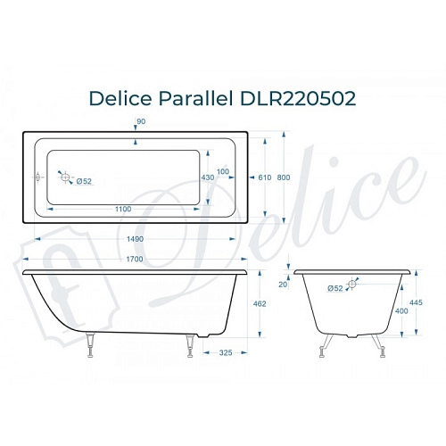 Ванна чугунная Delice Parallel 1700х800, без ручек DLR_220502 DLR220502 Ванна чугунная Delice Parallel 1700х800, без ручек DLR_220502 DLR220502