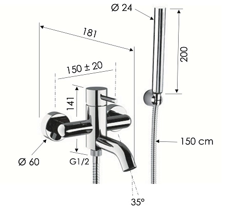 Смеситель для ванны Remer X Style X02VO, состаренная латунь