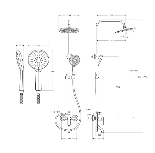 Душевая система BelBagno AURORA-VSCM-CRM хром Душевая система BelBagno AURORA-VSCM-CRM хром