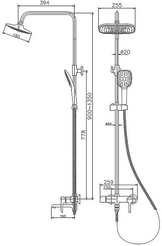 Душевая система Haiba HB24805-8 Душевая система Haiba HB24805-8