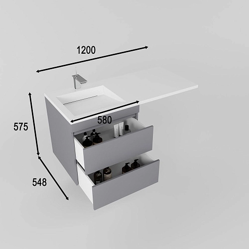 Тумба под раковину Style Line Даллас ЛЕОН 120 Люкс серая, PLUS подвесная СС-00002451 Тумба под раковину Style Line Даллас ЛЕОН 120 Люкс серая, PLUS подвесная СС-00002451