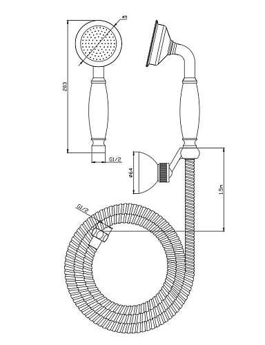 Душевая лейка CEZARES LIRA-M-DEF2-02-Bi со шлангом 150 см. и держателем, бронза, ручка белая Душевая лейка CEZARES LIRA-M-DEF2-02-Bi со шлангом 150 см. и держателем, бронза, ручка белая
