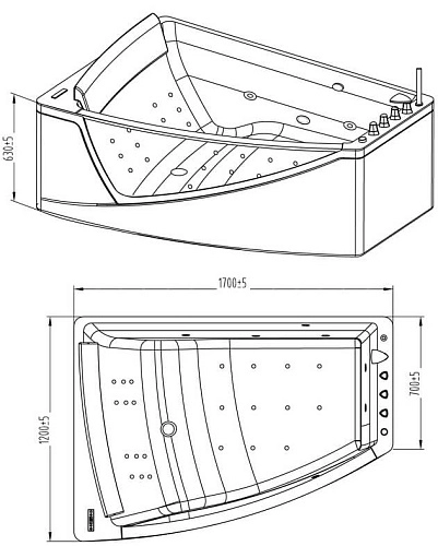 Акриловая ванна Orans OLS-BT65109 L гидромассажная 65109L0 Акриловая ванна Orans OLS-BT65109 L гидромассажная 65109L0