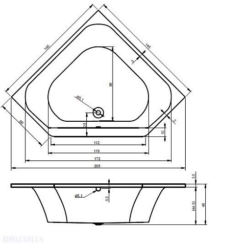 Акриловая ванна Riho Austin BA1100500000000 145x145 Акриловая ванна Riho Austin BA1100500000000 145x145