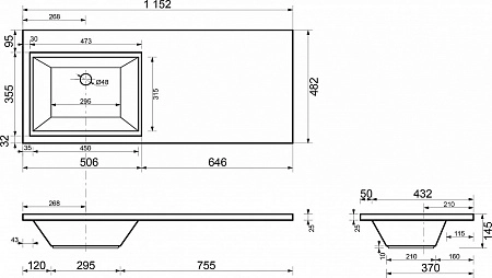 Раковина Style Line Даллас /эстетика 1150x480, левый СС-00000518 Раковина Style Line Даллас /эстетика 1150x480, левый СС-00000518