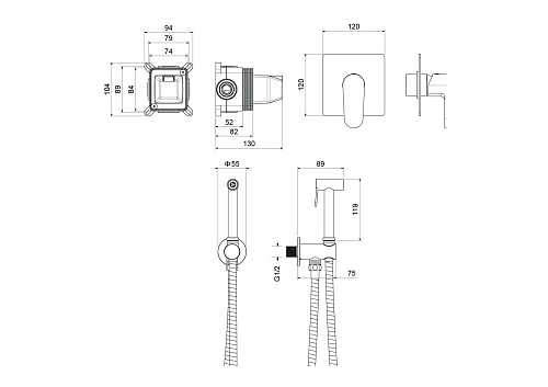 Гигиенический душ Aquatek Оберон AQ1219BG золото шлифованное, встраиваемый Гигиенический душ Aquatek Оберон AQ1219BG золото шлифованное, встраиваемый