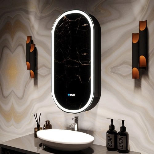 Зеркальный шкаф SILVER MIRRORS 500x1000 ЖК-часы, подогрев, сенс. выключатель Soho-BLACK (LED-0000261 LED-00002612 Зеркальный шкаф SILVER MIRRORS 500x1000 ЖК-часы, подогрев, сенс. выключатель Soho-BLACK (LED-0000261 LED-00002612